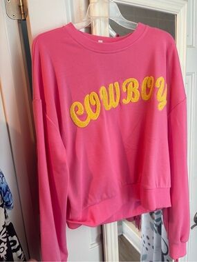 Pink 'Cowboy' Chenille Lettering Pullover Sweatshirt